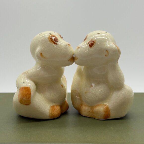Vintage Kissing Ceramic Monkey Salt Pepper Shaker Set With Cork Stoppers - Picture 1 of 10